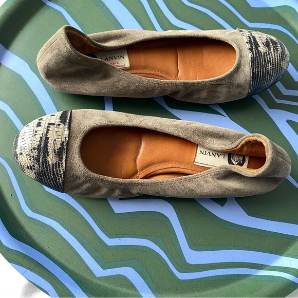 LANVIN 🩰 EUC greige suede ballet flats with snakeskin cap toe - Picture 5 of 10